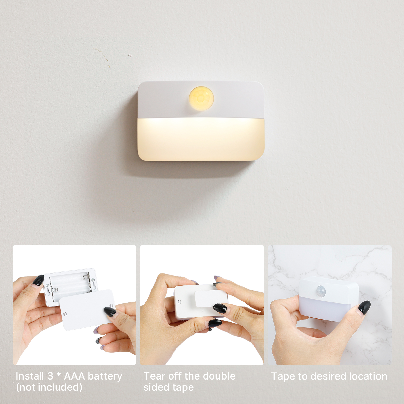 Motion Sensor Stair Lights Indoor, Battery Operated Night Lights, Warm White Stick on Anywhere LED Lamps, Portable Lighting for Hallway Bedroom Under Cabinet Kitchen
