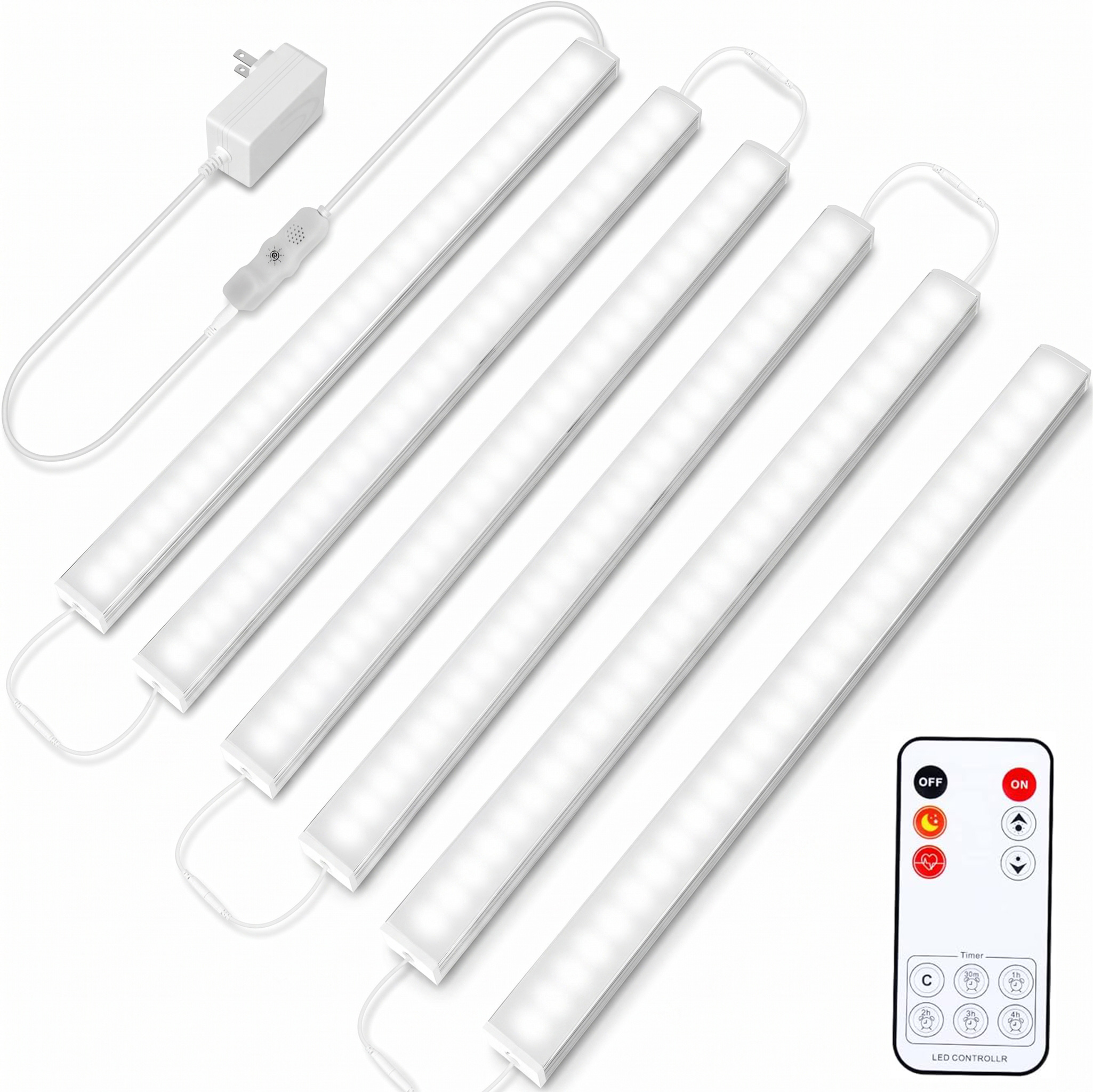 Plug in Under Cabinet Lights, 3 Pcs, 12 in, 6000K Daylight White, Dimmable LED, with Remote, for Kitchen Closet Counter Shelf Bedroom