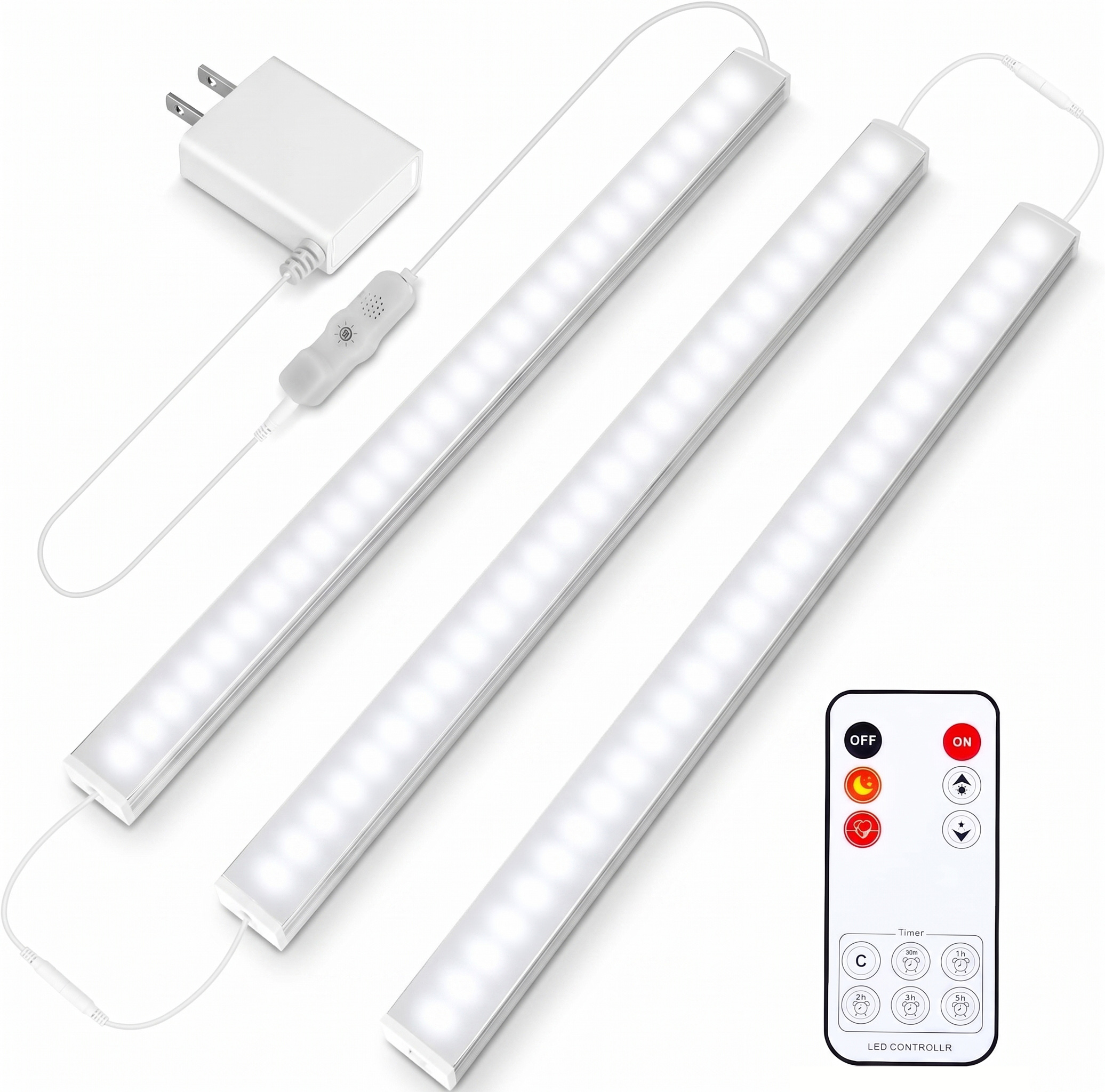 Plug in Under Cabinet Lights, 3 Pcs, 12 in, 6000K Daylight White, Dimmable LED, with Remote, for Kitchen Closet Counter Shelf Bedroom