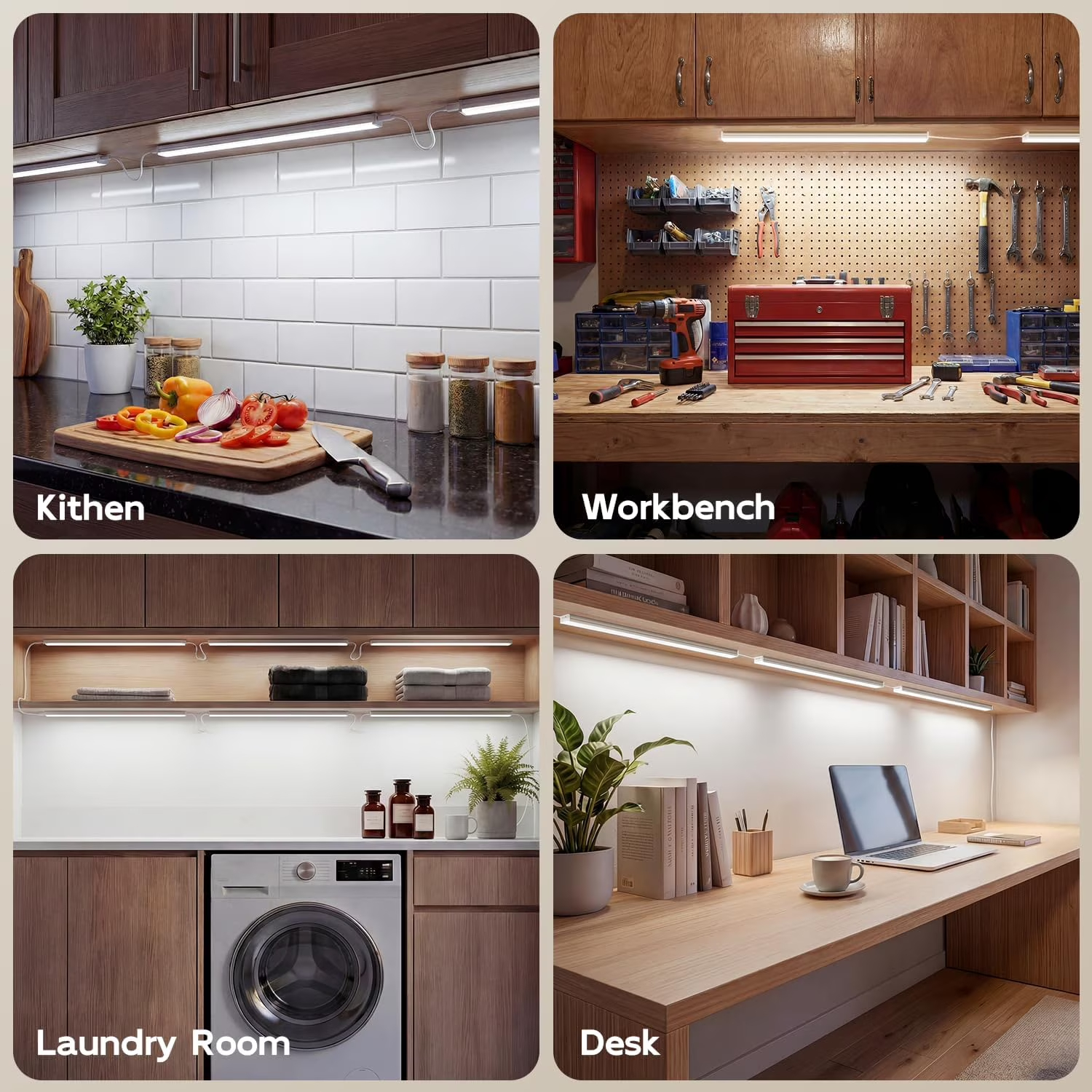 Plug in Under Cabinet Lights, 3 Pcs, 12 in, 6000K Daylight White, Dimmable LED, with Remote, for Kitchen Closet Counter Shelf Bedroom