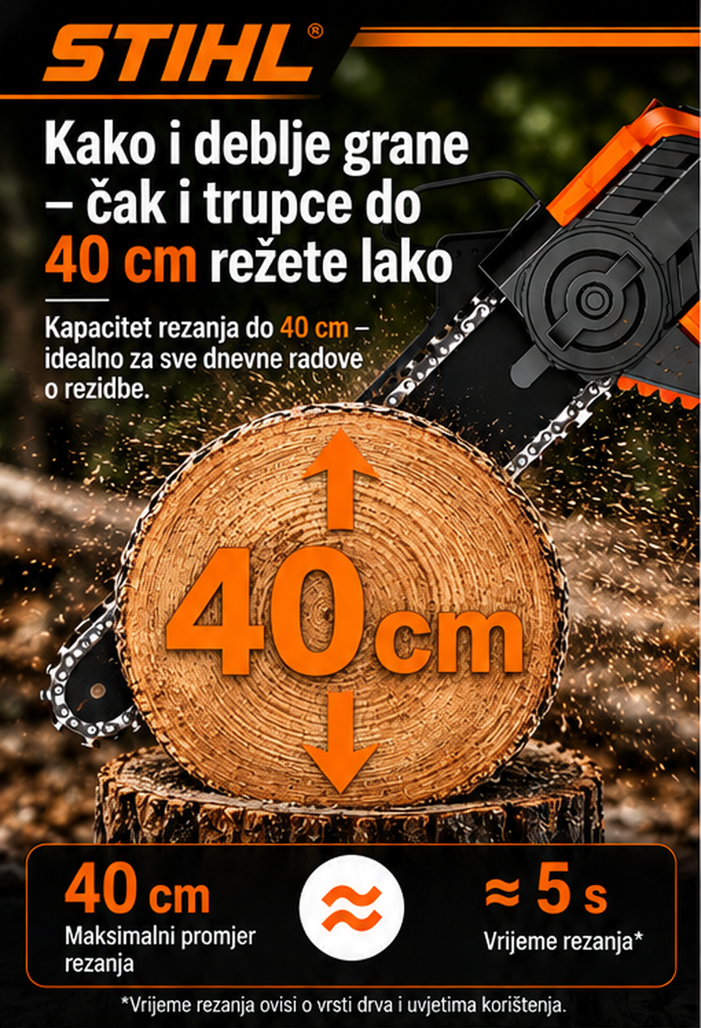 Prikaz mogućnosti uporabe vrtne pile