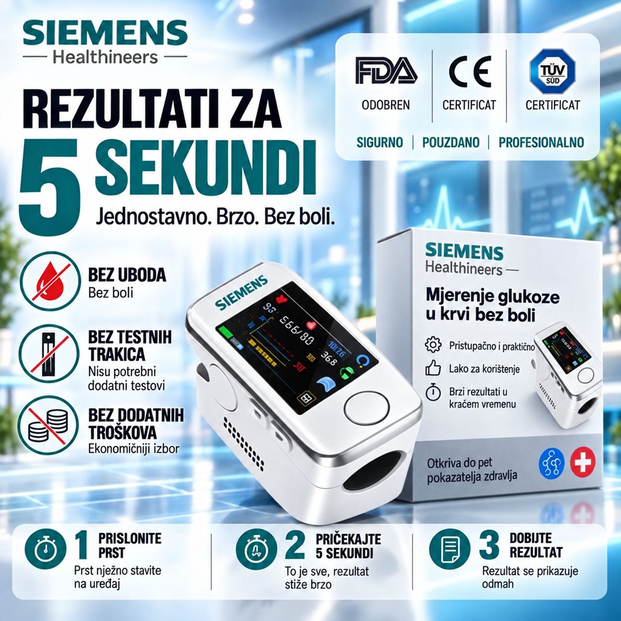 🔥🎉Vremenski ograničen popust✨Neinvazivni glukometar za kućnu upotrebu - Medicinski glukometar dizajniran za osobno mjerenje šećera