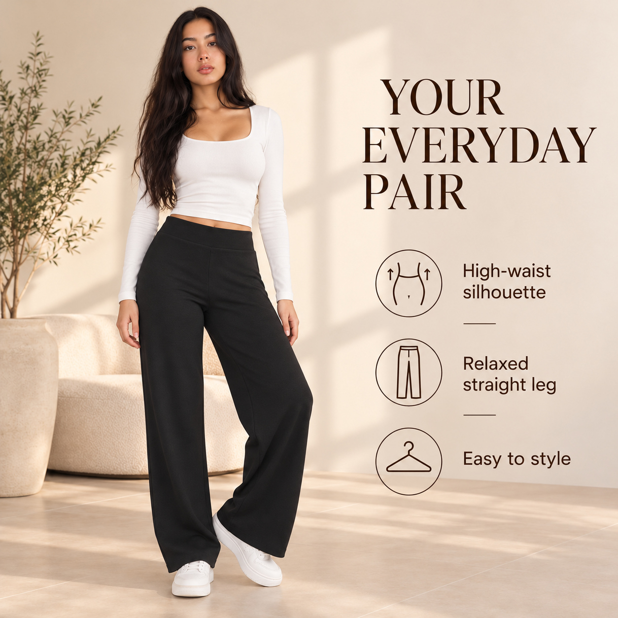 Women Straight Pants 100% Cotton