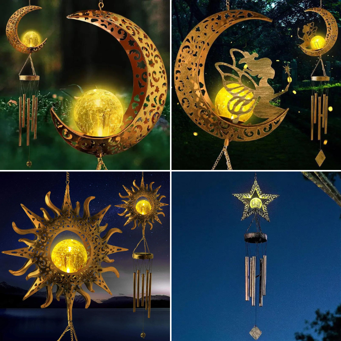 Solar Moon Wind Chime Hanging Lights -Outdoor Garden Lights