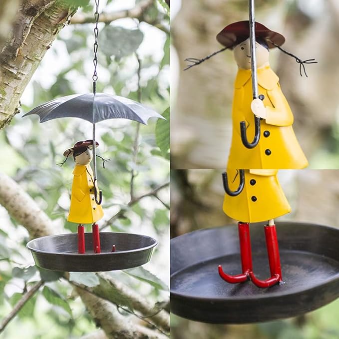 Hanging Umbrella Girl Bird Feeder Garden Decor