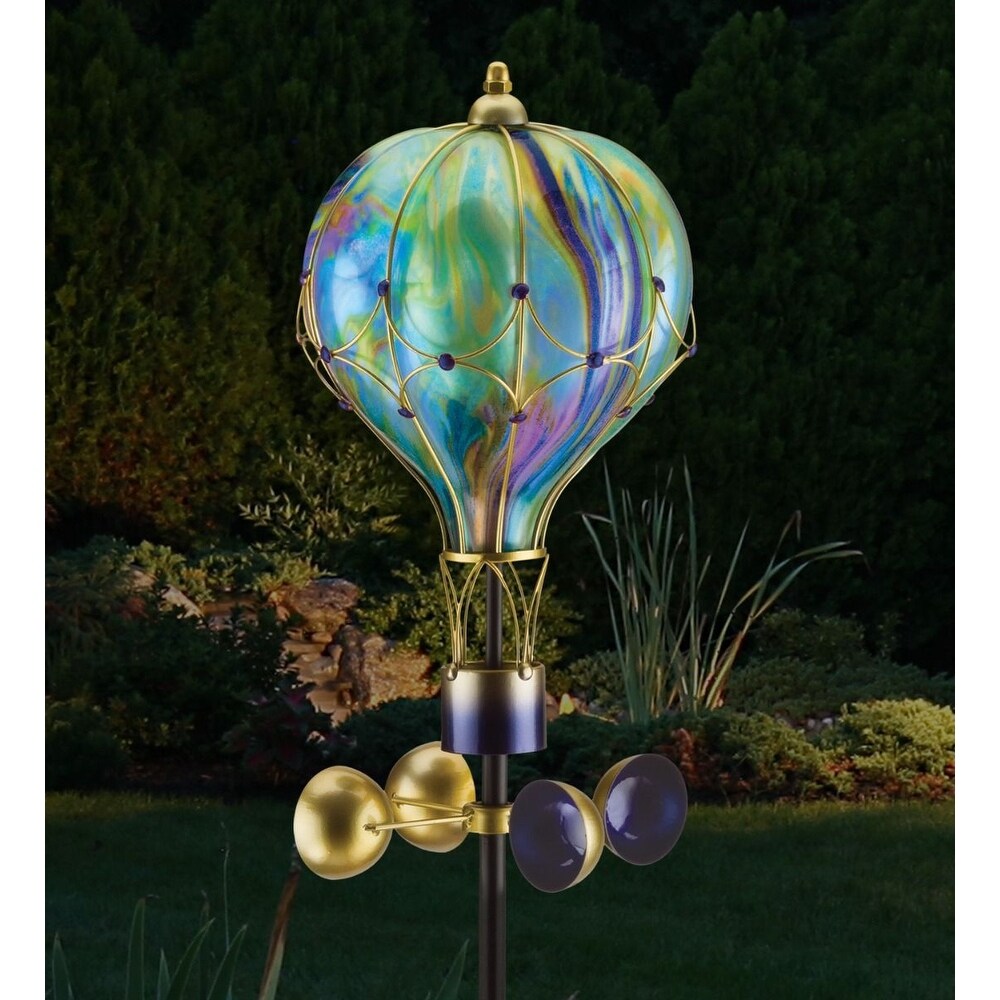 Hot Air Balloon Solar Spinning Garden Stake - Green