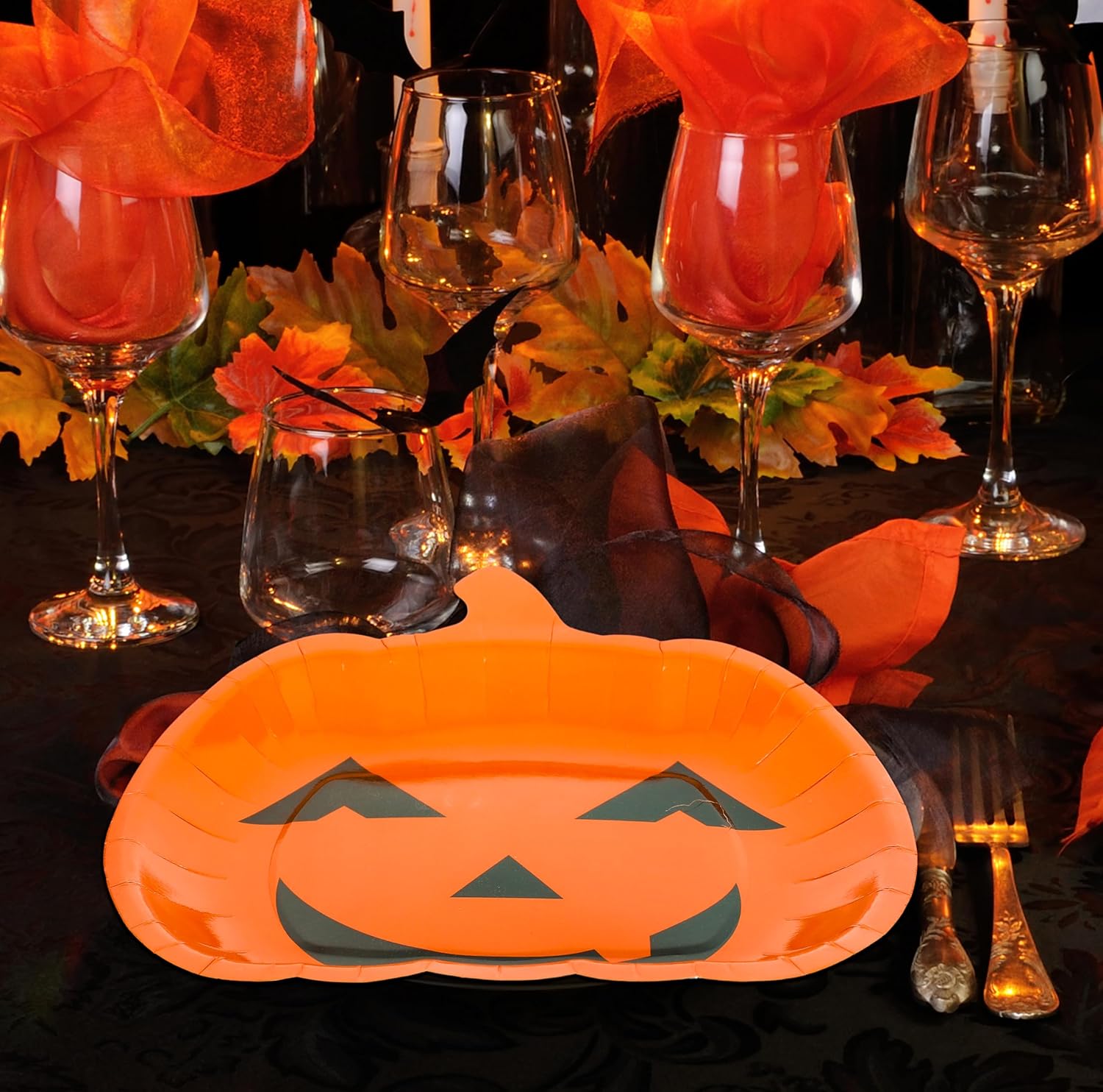 40Pcs Halloween Paper Plates Orange Pumpkin Face Disposable Plates 9 Inch Grimace Pumpkin Decorative Plate for Halloween Birthday Holiday Table Decor Party Supplies