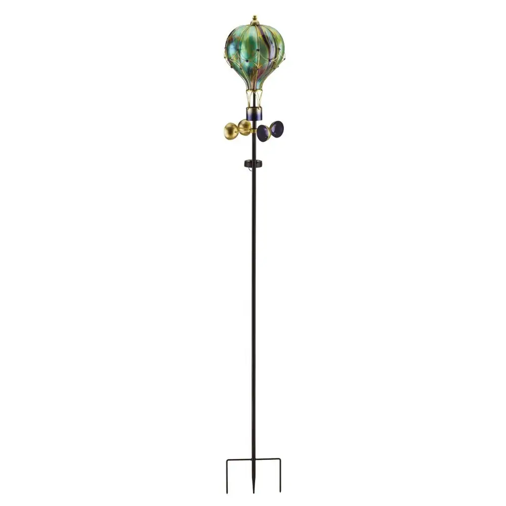 Hot Air Balloon Solar Spinning Garden Stake - Green