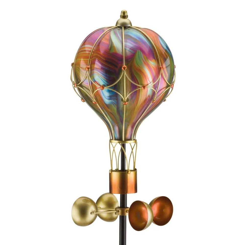 Hot Air Balloon Solar Spinning Garden Stake
