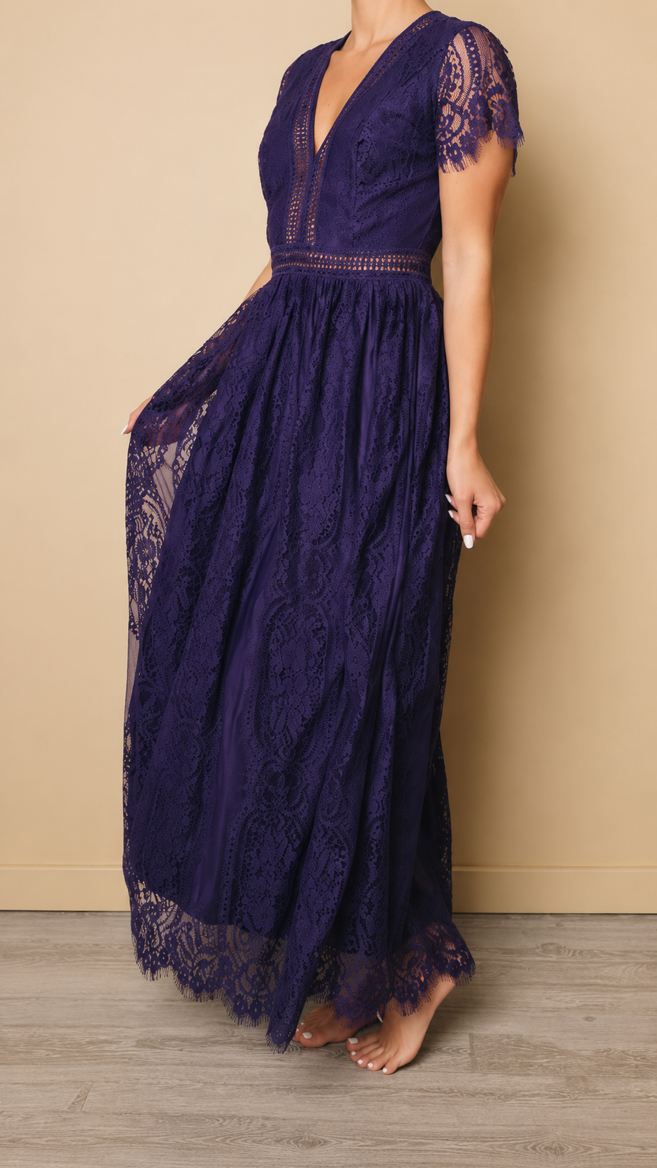 Flutter Sleeve V-Neck Maxi Dress