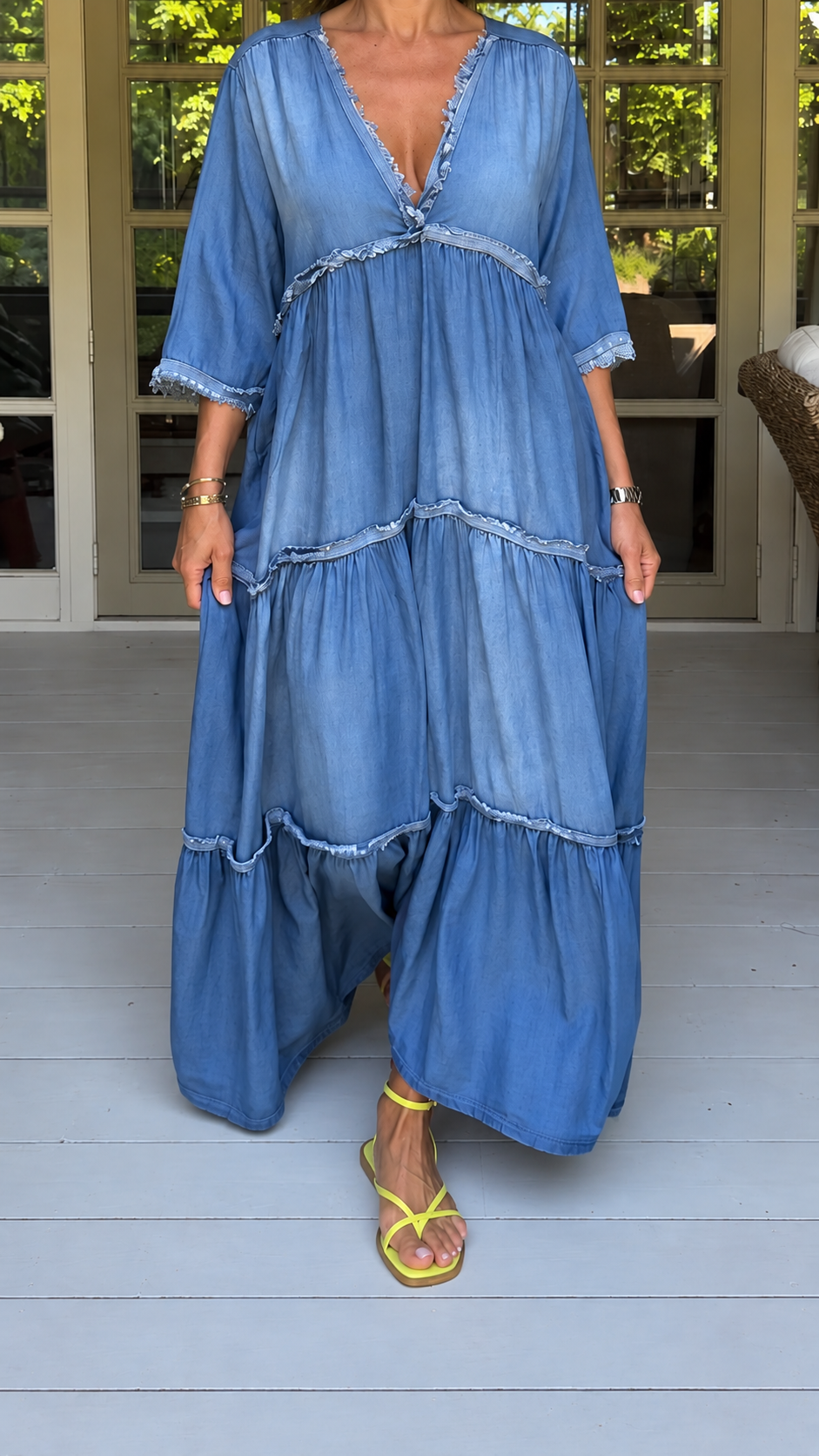 Casual V-neck Loose Denim Dress
