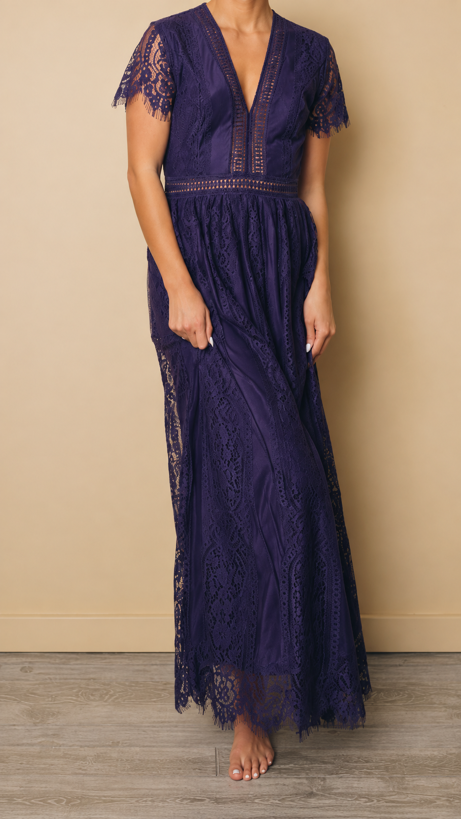 Flutter Sleeve V-Neck Maxi Dress