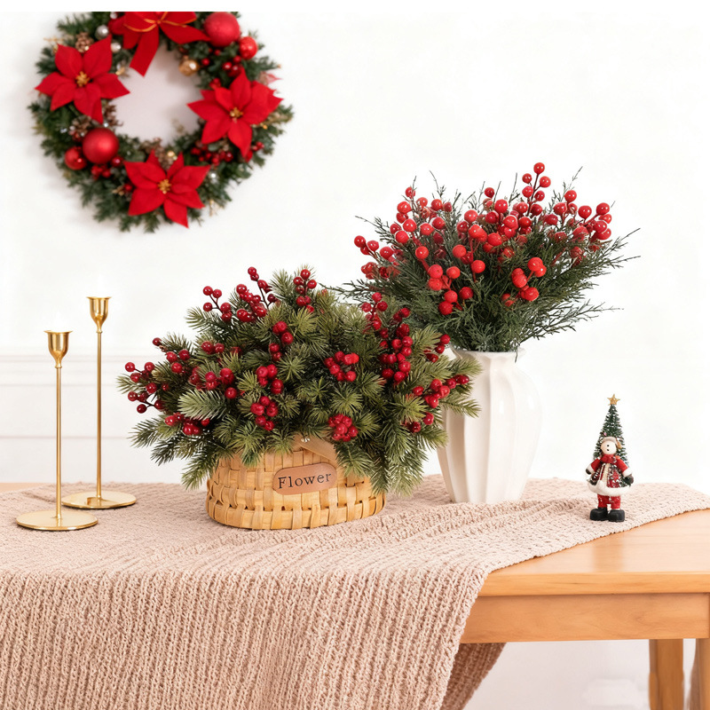 🎄Christmas Red Berry & Evergreen Picks – Add a Warm Holiday Glow ✨