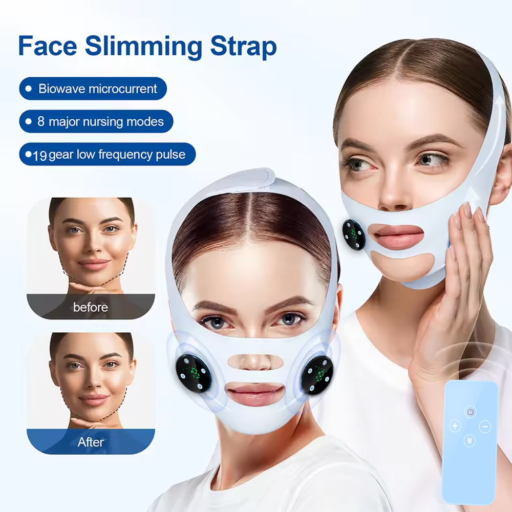 EMS Facial Massager Mask Microcurrent V Line Strap 8 Modes 19 Levels Remote