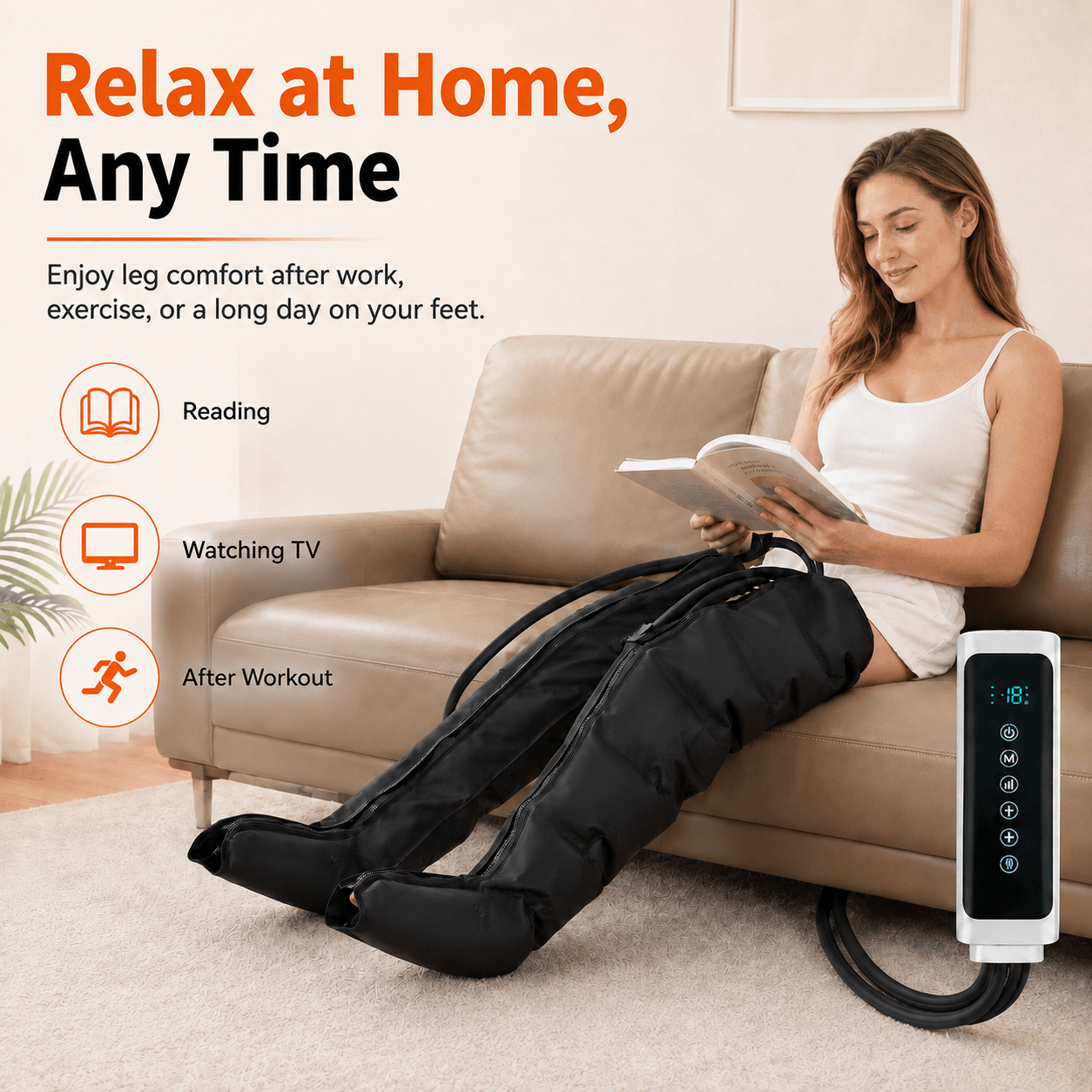 Air Compression Leg Massager Full Leg Foot Calf Thigh 3 Modes 3 Levels Timer