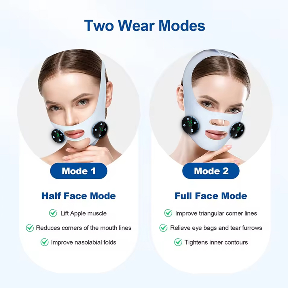 EMS Facial Massager Mask Microcurrent V Line Strap 8 Modes 19 Levels Remote