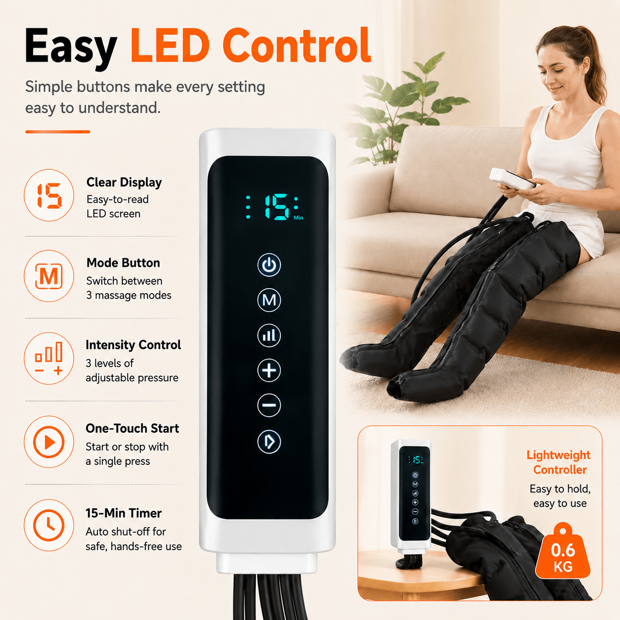 Air Compression Leg Massager Full Leg Foot Calf Thigh 3 Modes 3 Levels Timer