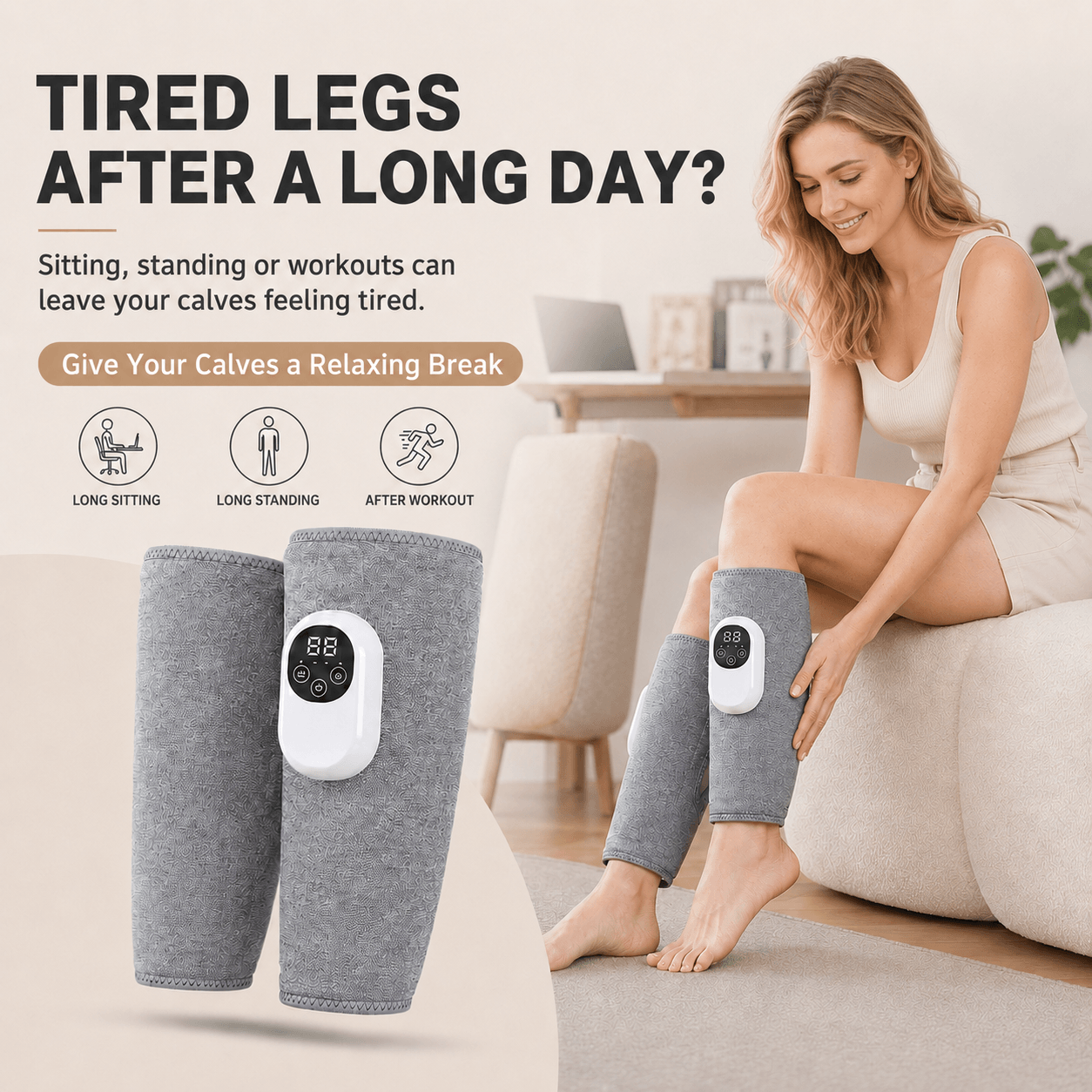 Multi-Speed Temperature-Controlled Calf Massager Leg Muscle Massager, Rechargeable Heat Therapy, Air Pressure Foot Massager