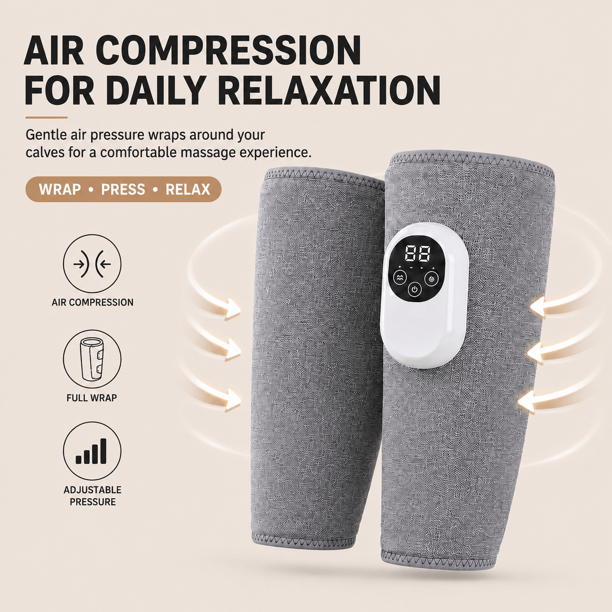 Multi-Speed Temperature-Controlled Calf Massager Leg Muscle Massager, Rechargeable Heat Therapy, Air Pressure Foot Massager