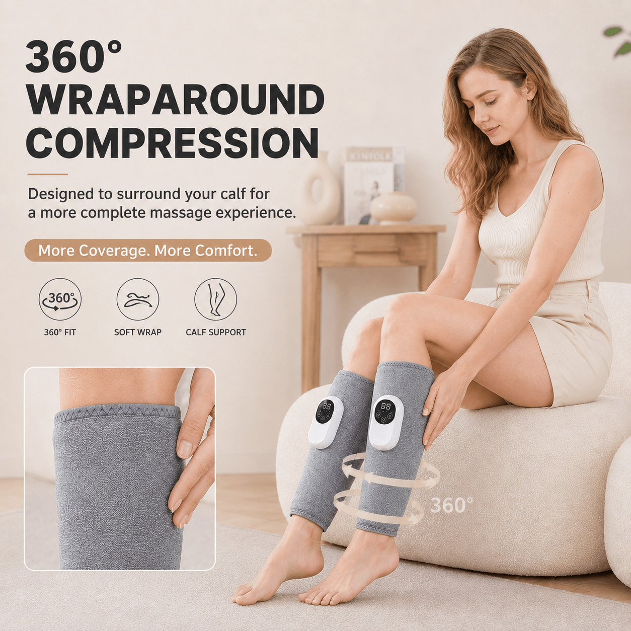 Multi-Speed Temperature-Controlled Calf Massager Leg Muscle Massager, Rechargeable Heat Therapy, Air Pressure Foot Massager