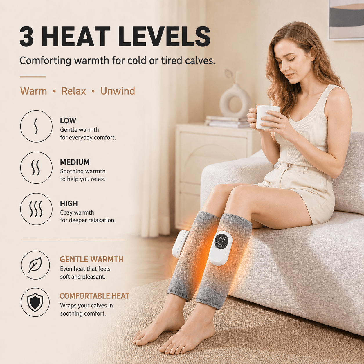 Multi-Speed Temperature-Controlled Calf Massager Leg Muscle Massager, Rechargeable Heat Therapy, Air Pressure Foot Massager