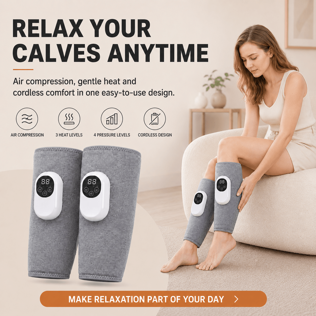 Multi-Speed Temperature-Controlled Calf Massager Leg Muscle Massager, Rechargeable Heat Therapy, Air Pressure Foot Massager