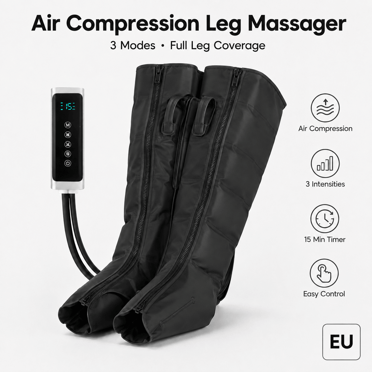 Air Compression Leg Massager Full Leg Foot Calf Thigh 3 Modes 3 Levels Timer