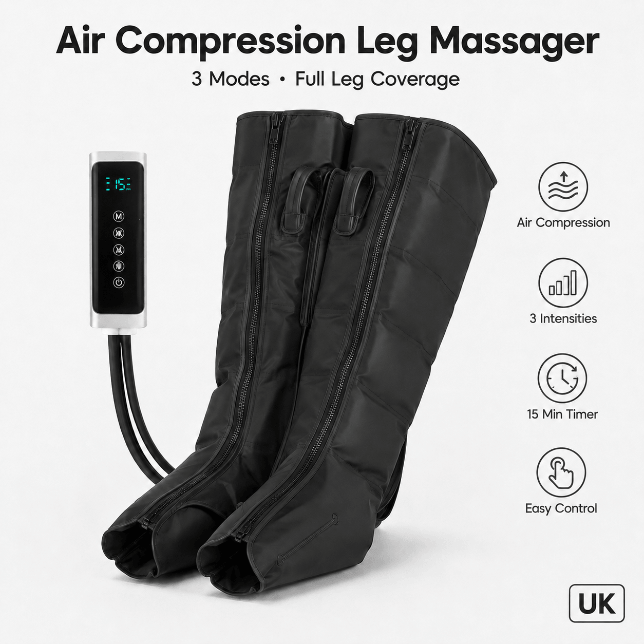 Air Compression Leg Massager Full Leg Foot Calf Thigh 3 Modes 3 Levels Timer