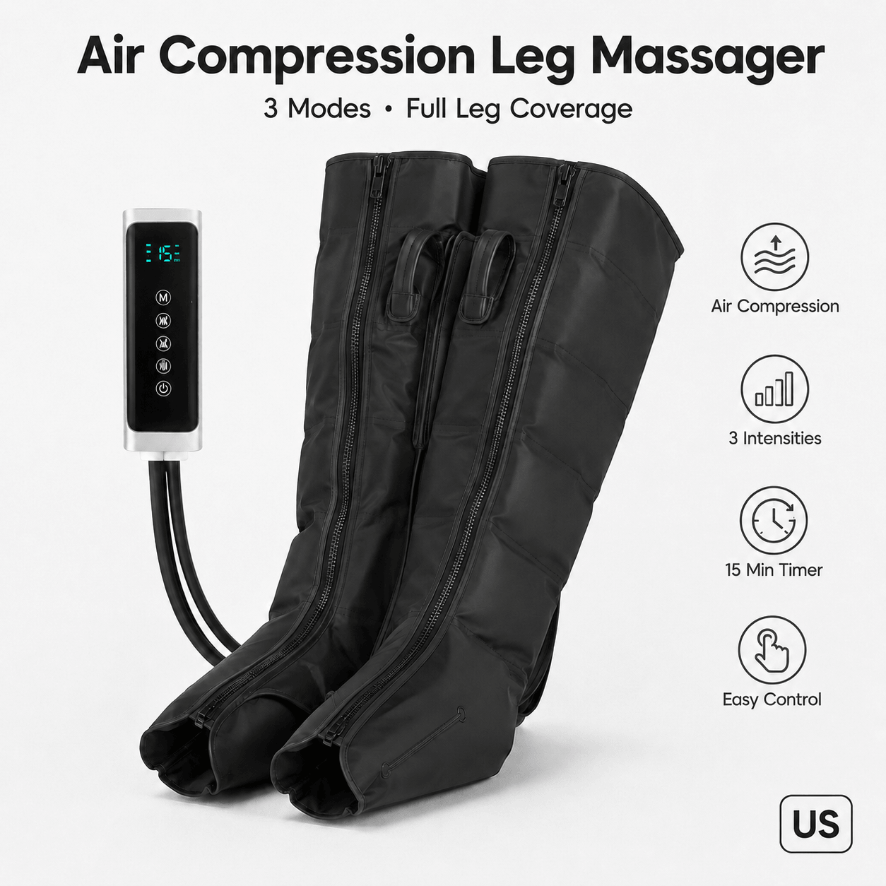 Air Compression Leg Massager Full Leg Foot Calf Thigh 3 Modes 3 Levels Timer