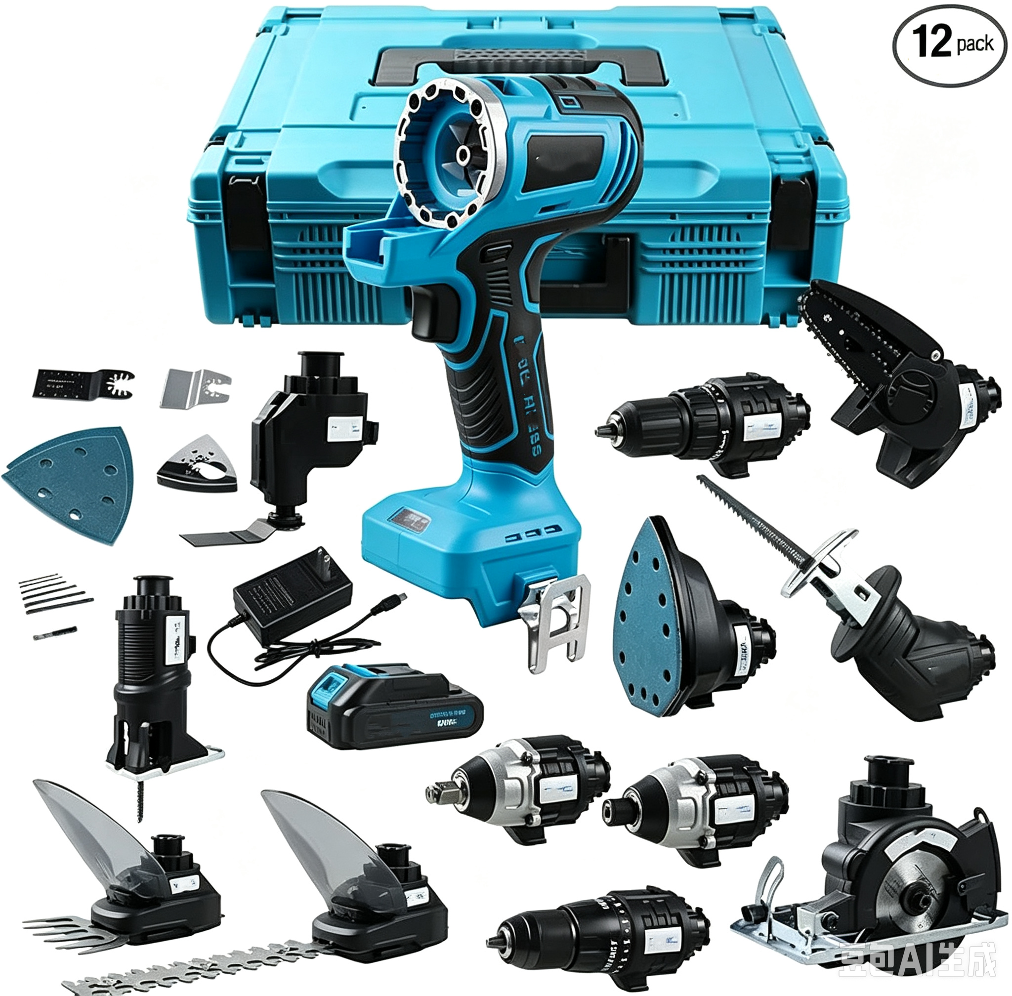 🛠Factory Outsale✨10 in 1 20V Cordless Multifunctional Power Tool Kit with Impact drill Reciprocating saw Jig saw Oscillating tool Chainsaw Screwdriver Attachment