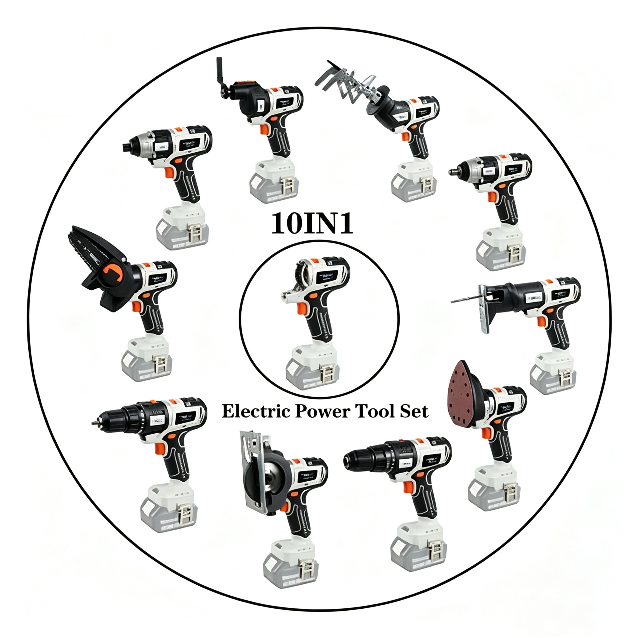 🛠Factory Outsale✨10 in 1 20V Cordless Multifunctional Power Tool Kit with Impact drill Reciprocating saw Jig saw Oscillating tool Chainsaw Screwdriver Attachment