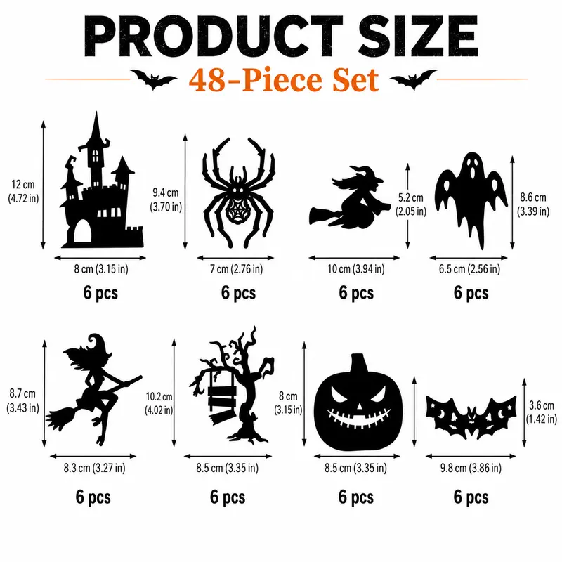 Halloween LED Silhouette Wall Light Stickers, Battery Powered Peel & Stick Decor Lights, No Drill PET Waterproof Wall Decor, Spooky Ghost Pumpkin Witch Bat Castle Spider Tree Ornaments for Home Window Door Party, 9/18/27 Pack Available