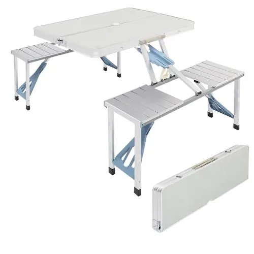 VINGLI 4 Ft Folding Camping Picnic Table Set with 4 Seats and Umbrella Hole