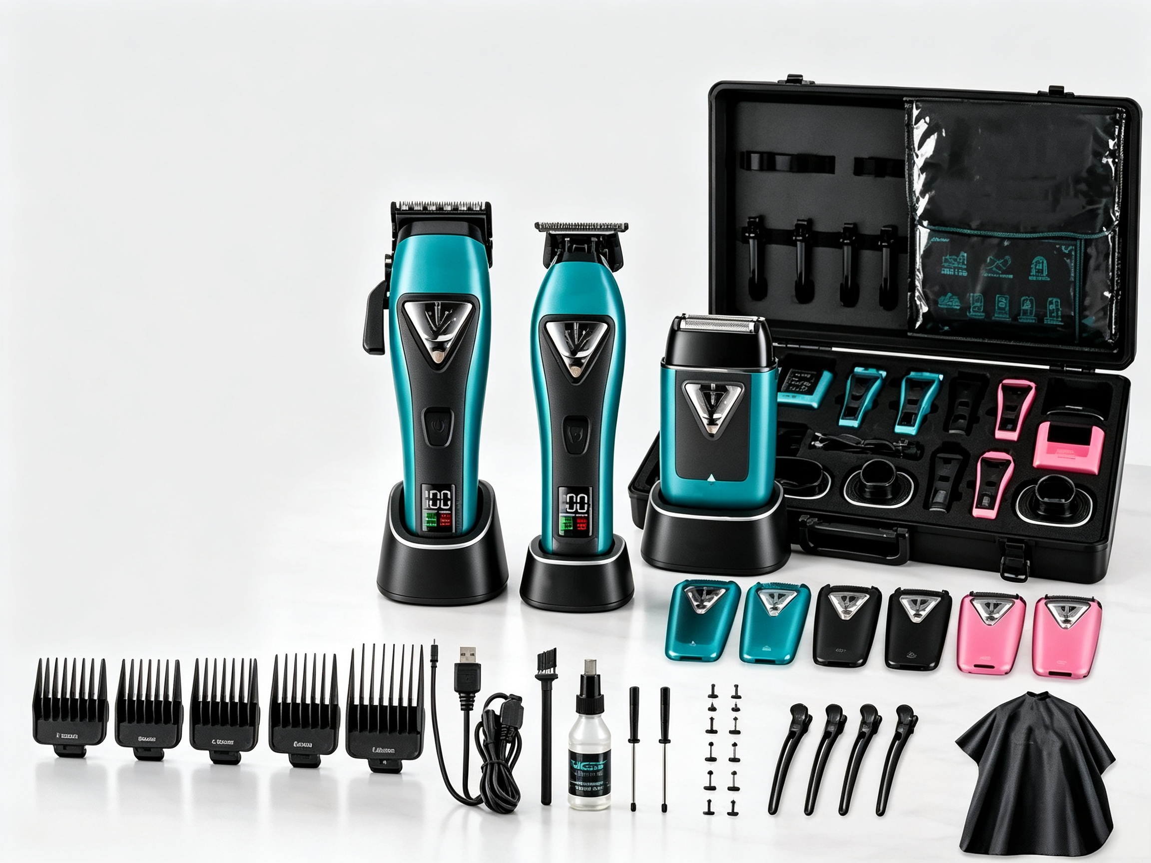 Professional Men Hair Clipper & Trimmer Kit | 11000RPM, Long‑Lasting Battery, Charging Base, Travel Case, DLC & Stainless Steel Blades
