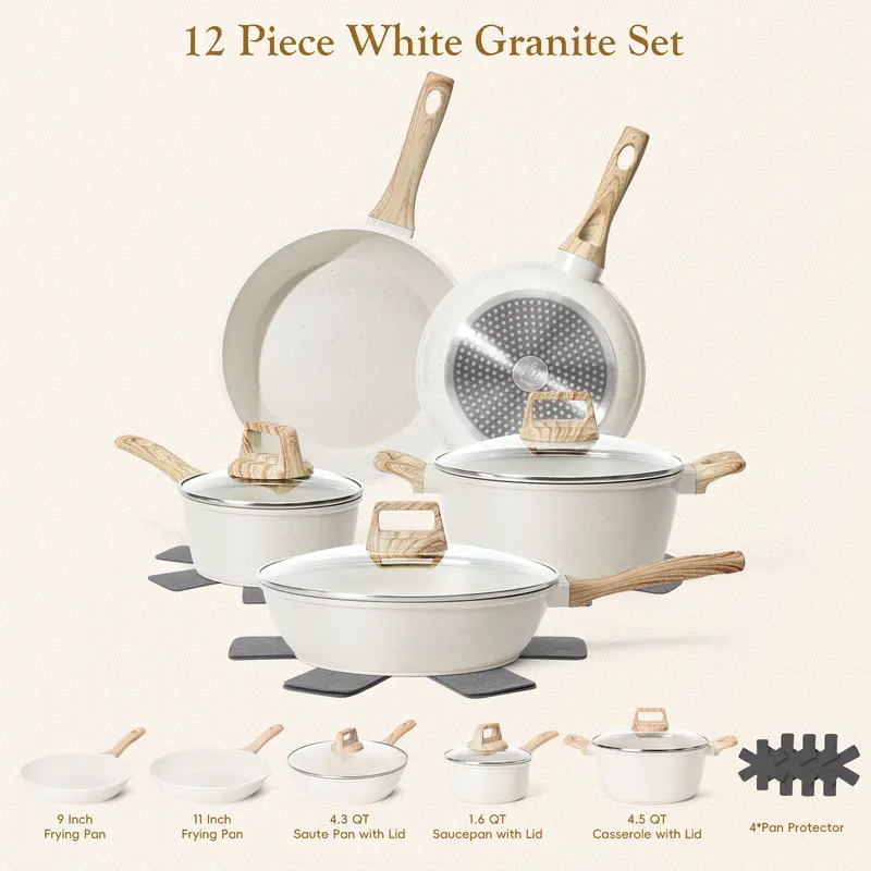  12pcs Nonstick Cookware Set - Granite Induction Kitchenware