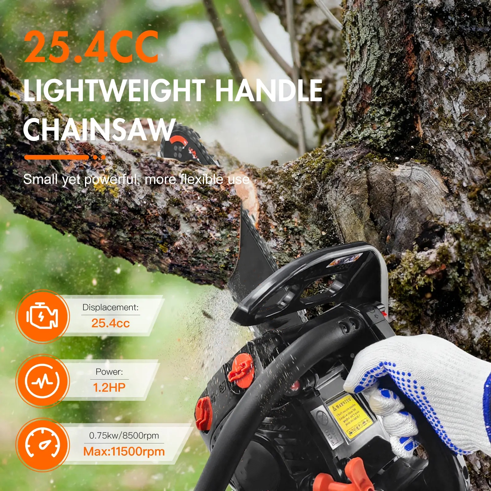 25.4cc 12'' Gas Chainsaw for Easy Tree Cutting