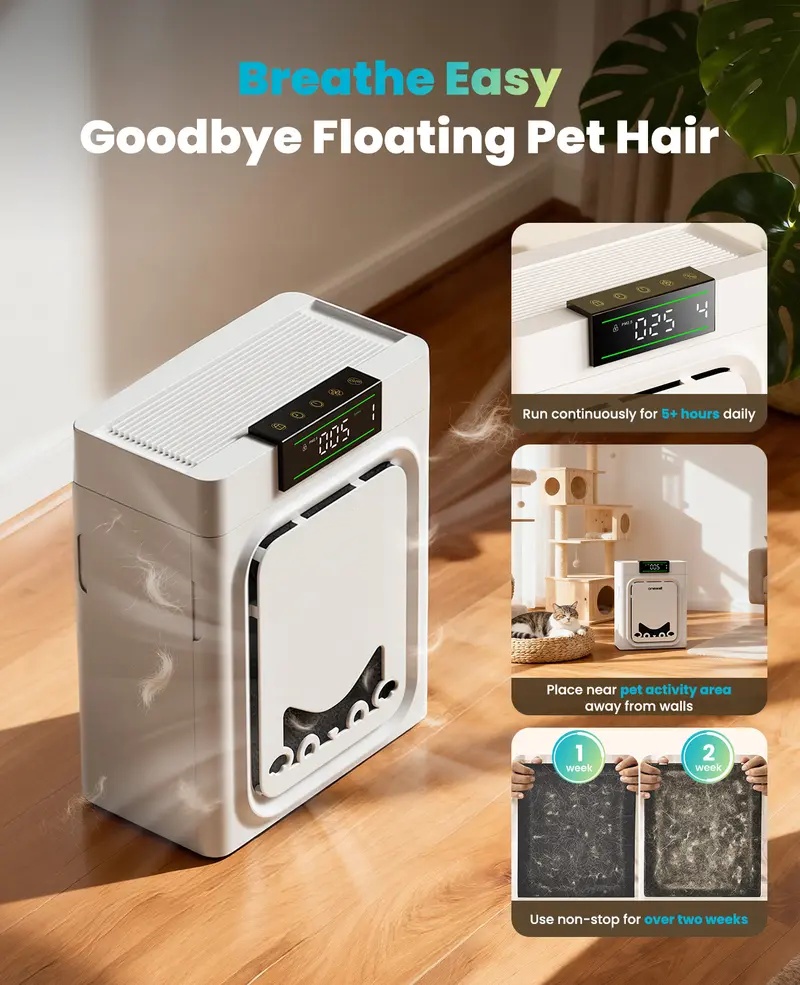 Air purifiers for home pets, 3-in-1 Washable HEPA Filter, Dual-Sided Filter with 200g Activated Carbon