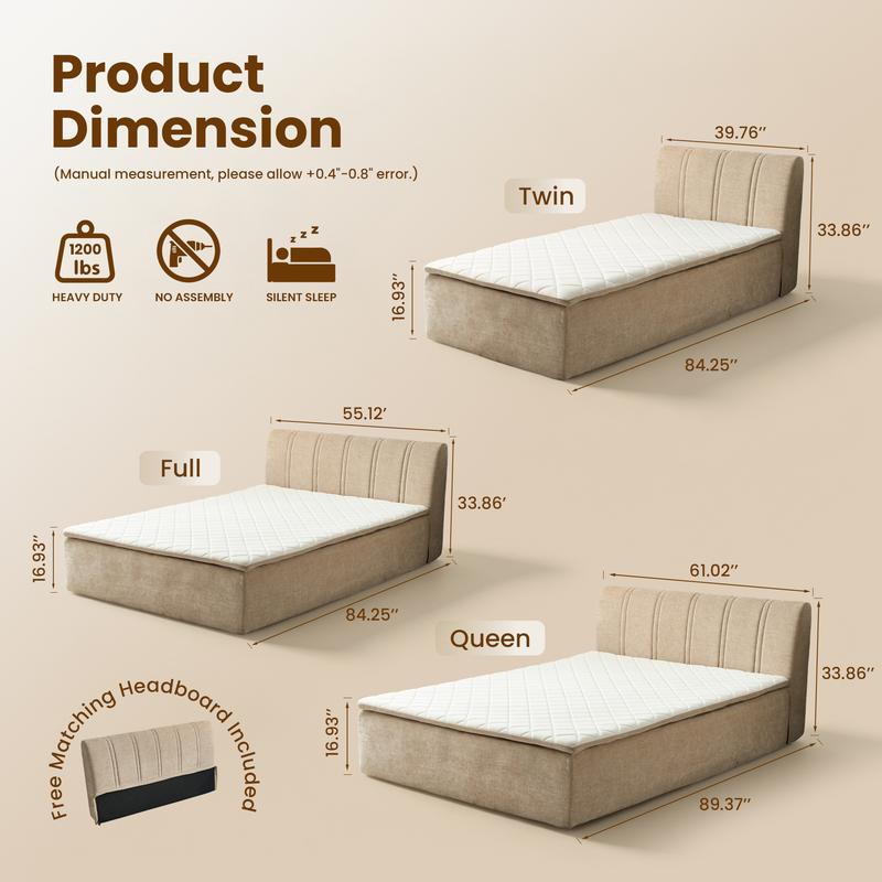 Ovios Queen Memory Foam Mattress with Headboard