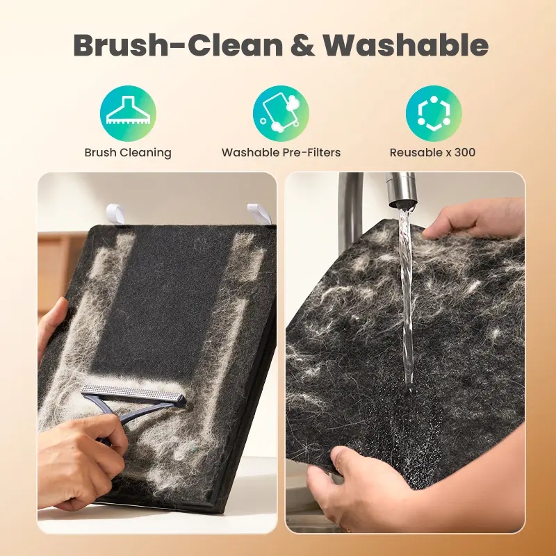 Air purifiers for home pets, 3-in-1 Washable HEPA Filter, Dual-Sided Filter with 200g Activated Carbon