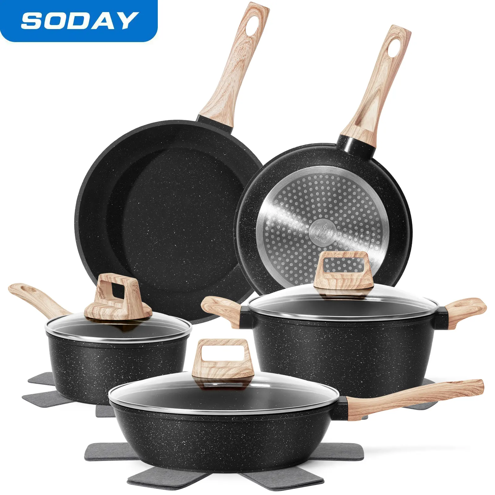  12pcs Nonstick Cookware Set - Granite Induction Kitchenware
