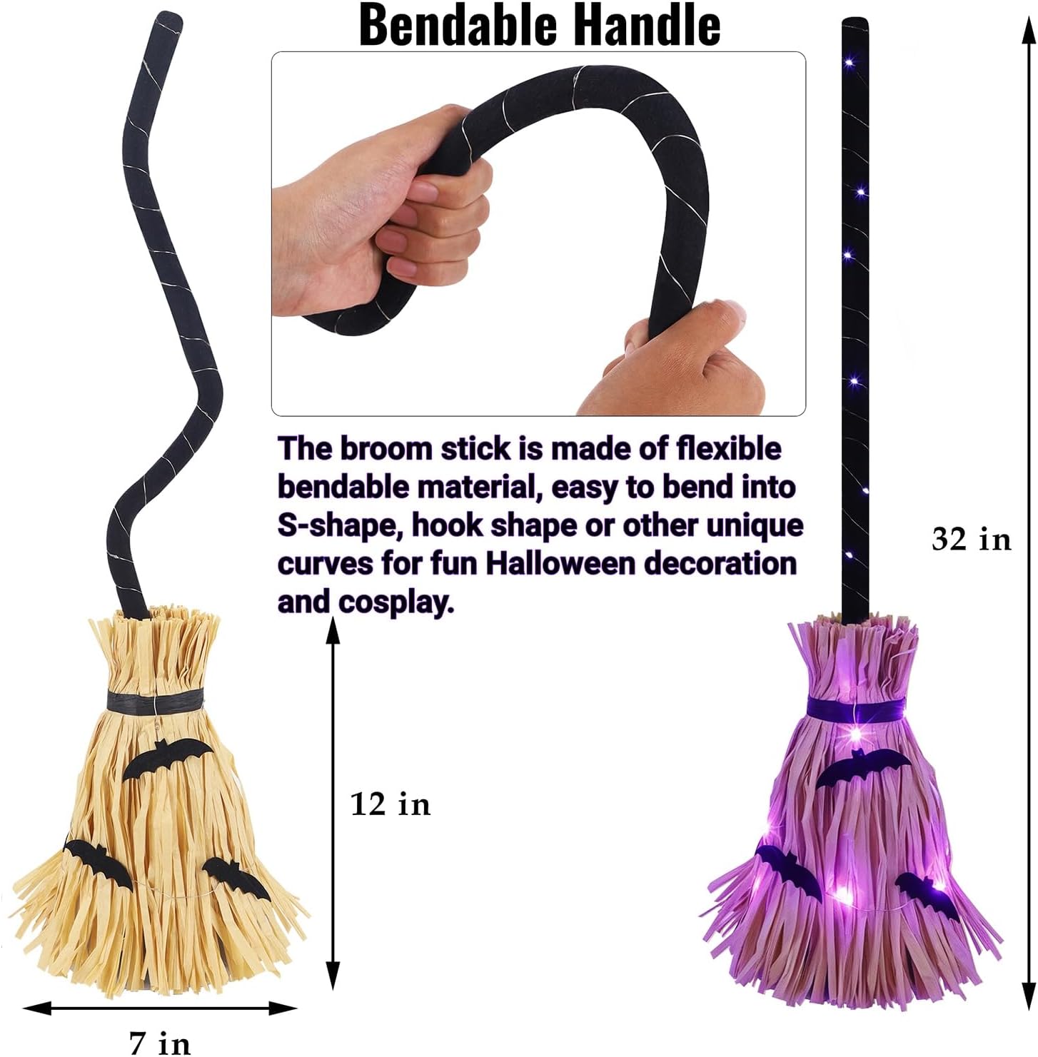 💥 Early Bird Halloween Sale!🔥Halloween Lighted Witches Broom, 32" Animated Moving Broomsticks
