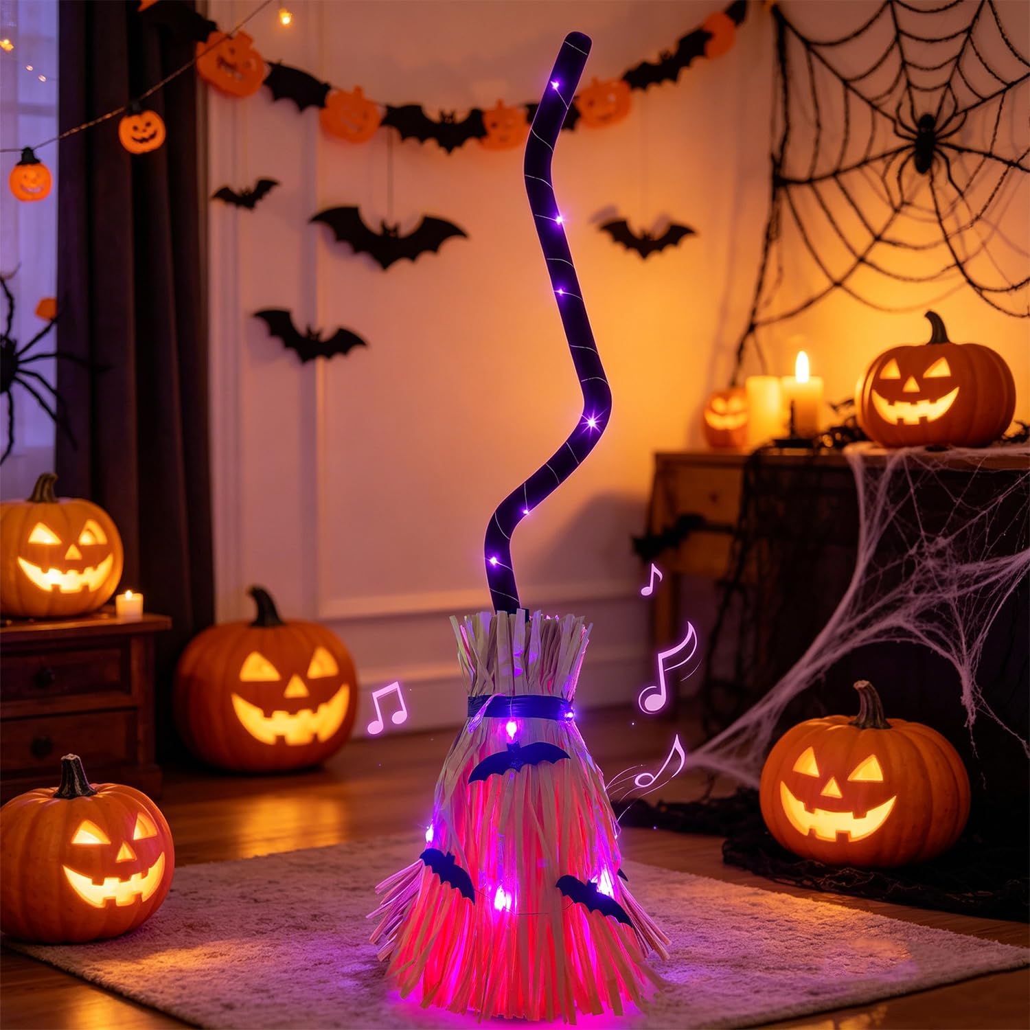💥 Early Bird Halloween Sale!🔥Halloween Lighted Witches Broom, 32" Animated Moving Broomsticks