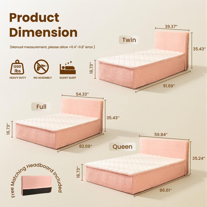 Ovios Queen Memory Foam Mattress with Headboard