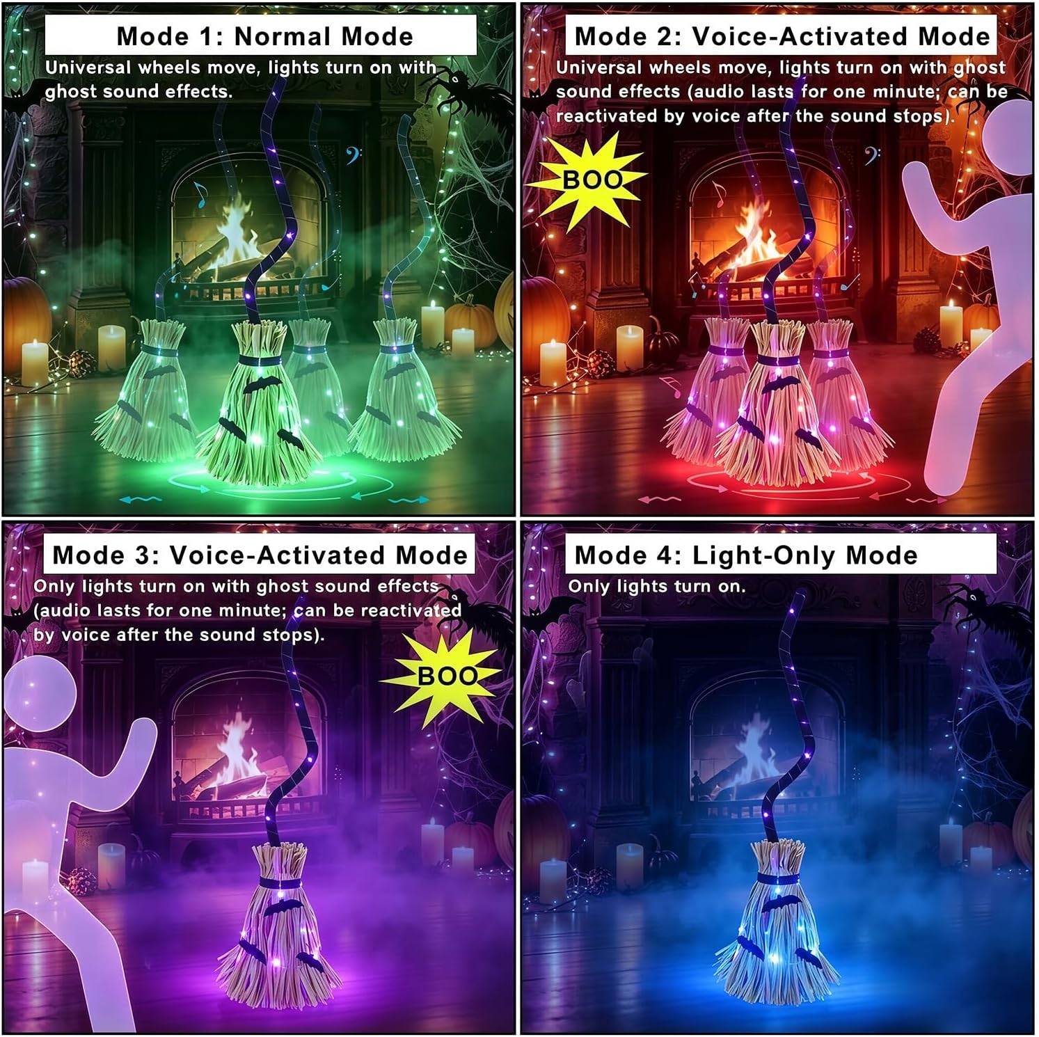 💥 Early Bird Halloween Sale!🔥Halloween Lighted Witches Broom, 32" Animated Moving Broomsticks