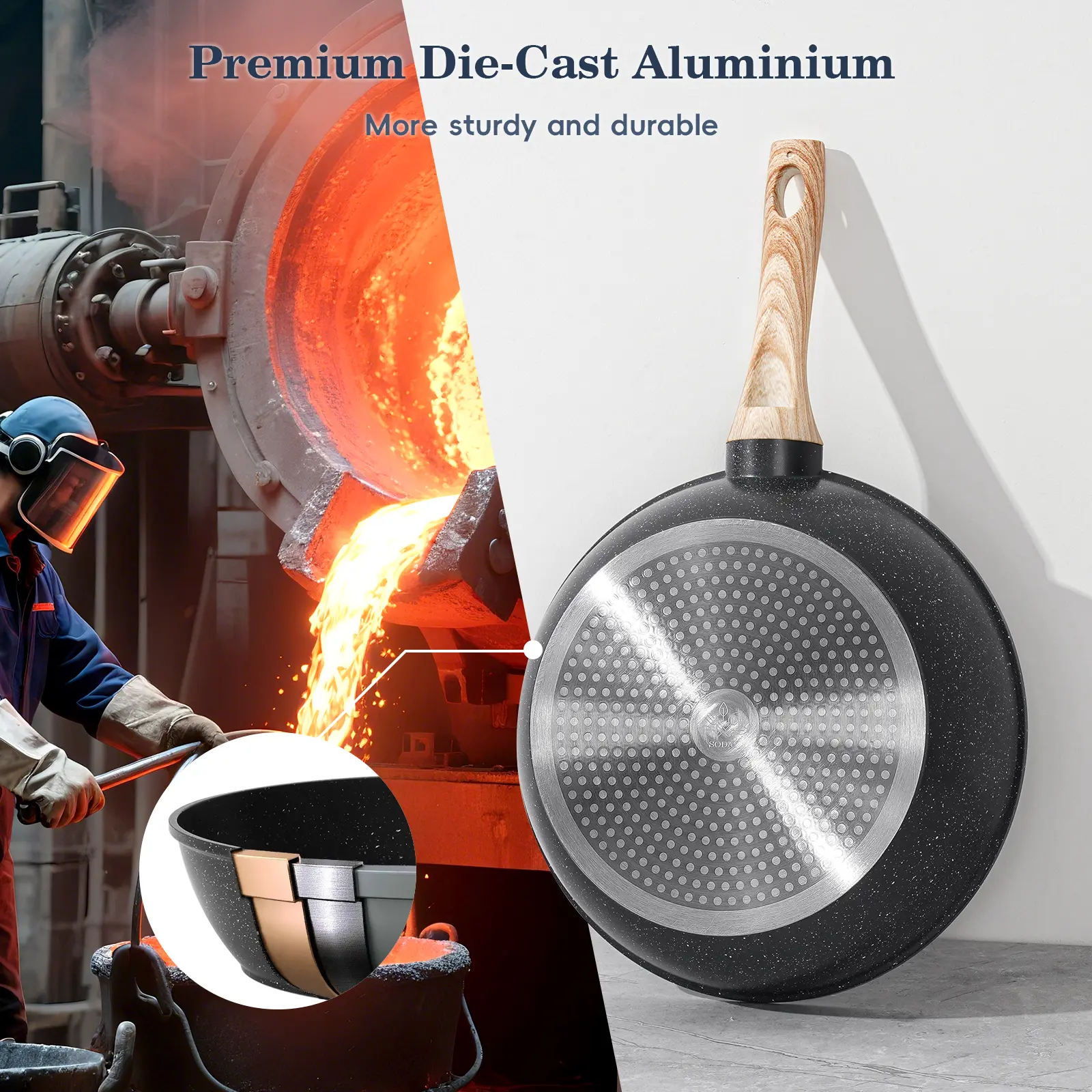  12pcs Nonstick Cookware Set - Granite Induction Kitchenware