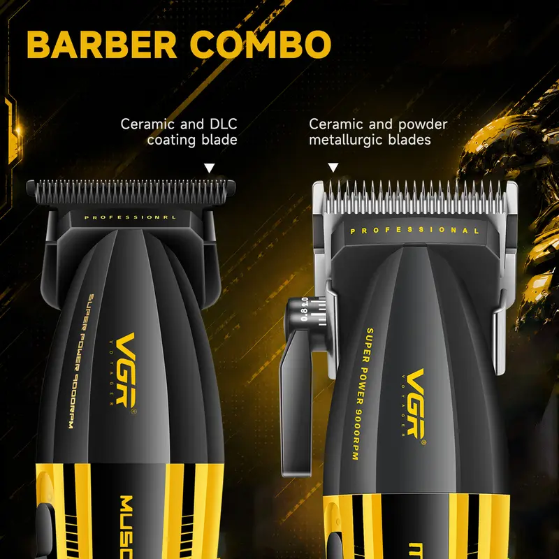 Professional Men Hair Clipper & Trimmer Kit | 11000RPM, Long‑Lasting Battery, Charging Base, Travel Case, DLC & Stainless Steel Blades