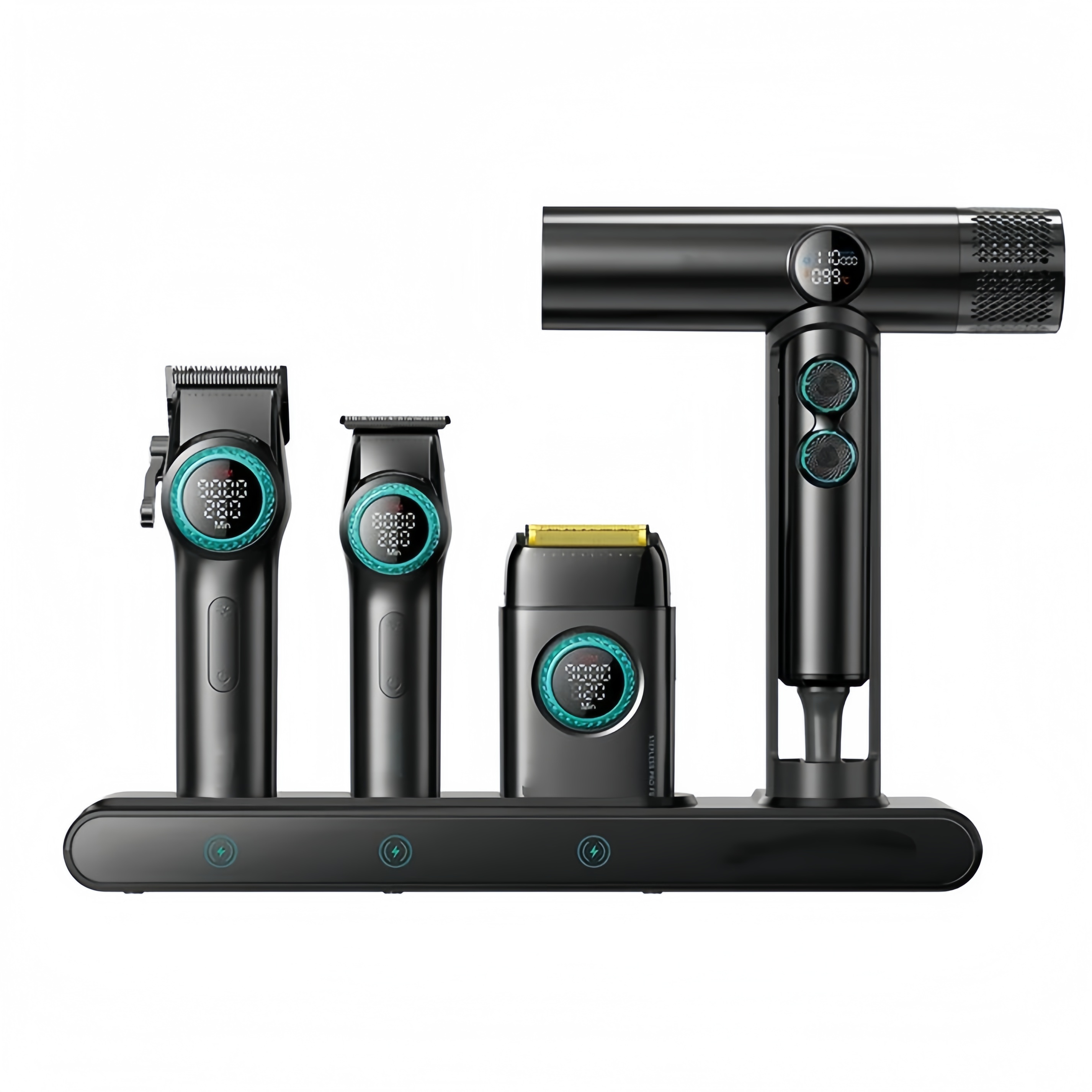 Professional Men Hair Clipper & Trimmer Kit | 11000RPM, Long‑Lasting Battery, Charging Base, Travel Case, DLC & Stainless Steel Blades