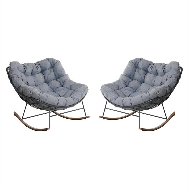 Oversized Papasan Rocking Chair, Egg-Shaped Indoor Outdoor Lounge Chair with Thick Cushions, Weather-Resistant Steel Frame, Cozy Reading Chair for Patio, Porch, Balcony & Christmas Gift