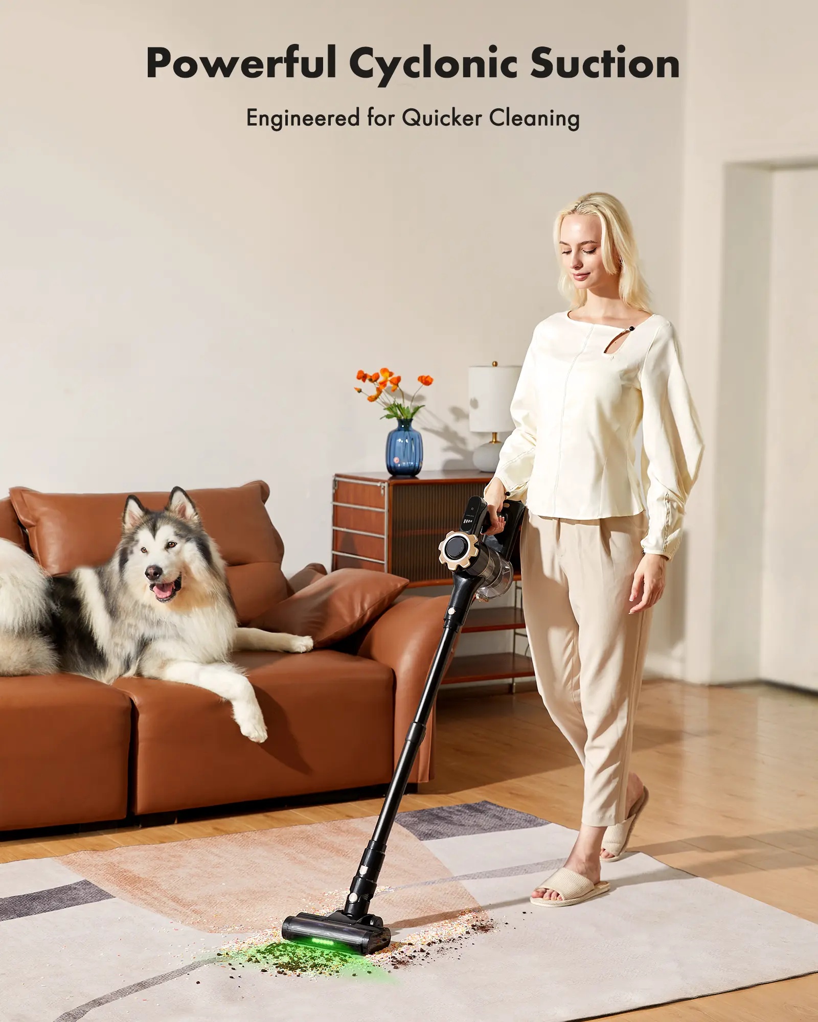 T35 Rechargeable Wireless Cordless Vacuum Cleaner, 8-in-1 Lightweight Upright Vacuum for Deep Clean, 
