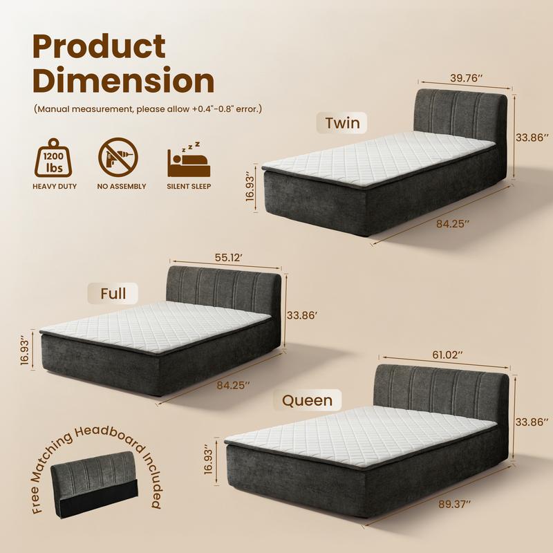 Ovios Queen Memory Foam Mattress with Headboard